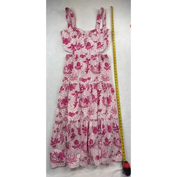 NWT Zara Women's L Strappy Floral Cut-Out Maxi Dress Pink White Resort Tropical - Picture 7 of 14
